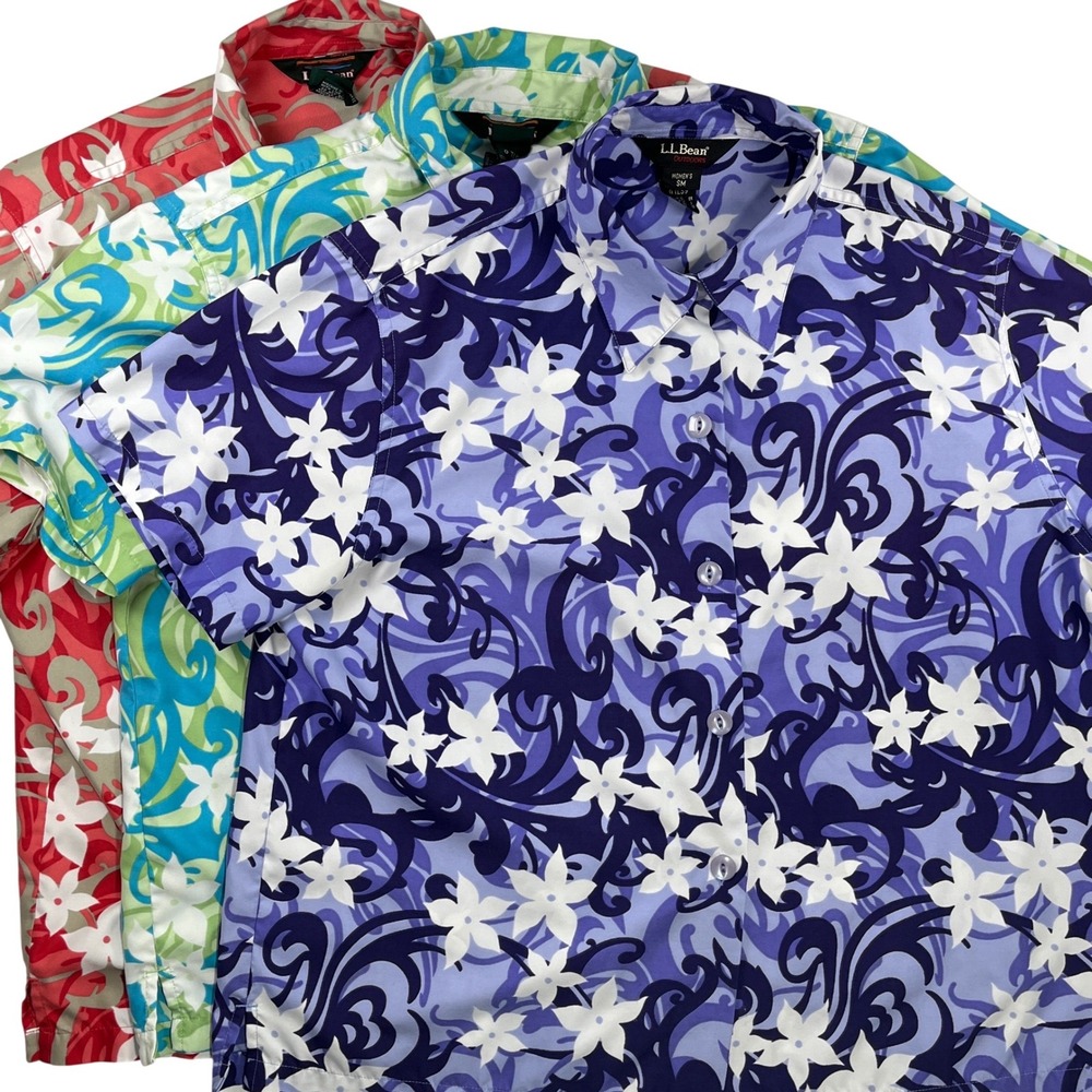 L.L. Bean Women Hawaiian Short Sleeve Shirt Lot (3) Small Tropical Button‑Ups